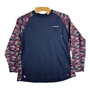 ARIAT FR AC Stretch Camo Baseball T-Shirt Mens 4XL Cat 2 Flame Resist Navy Red